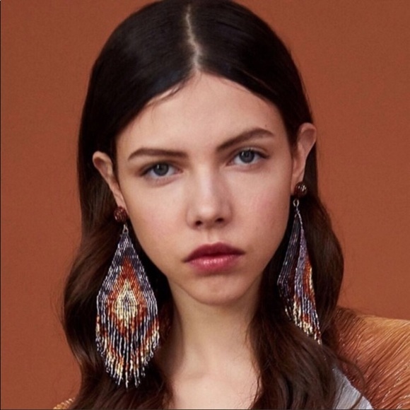 Jewelry - Free People Oversized  Long Beaded Tassel Drop Earrings